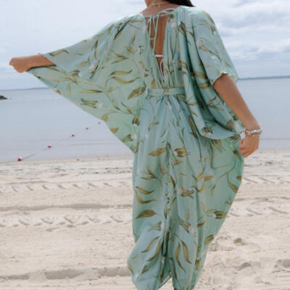 NWT Anthropologie Satin Tie Front Maxi Kaftan - Picture 3 of 6